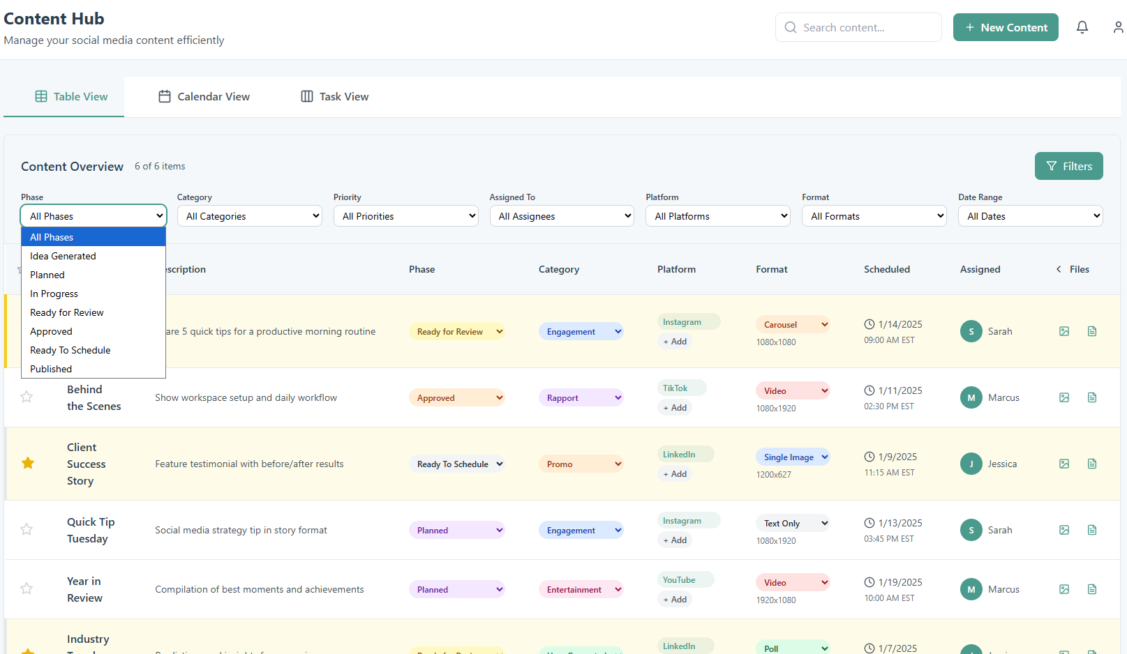 Table View with Filter